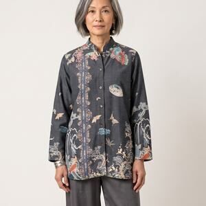 Citron Santa Monica Collection Japanese Print Mandarin Collar Tunic XL
